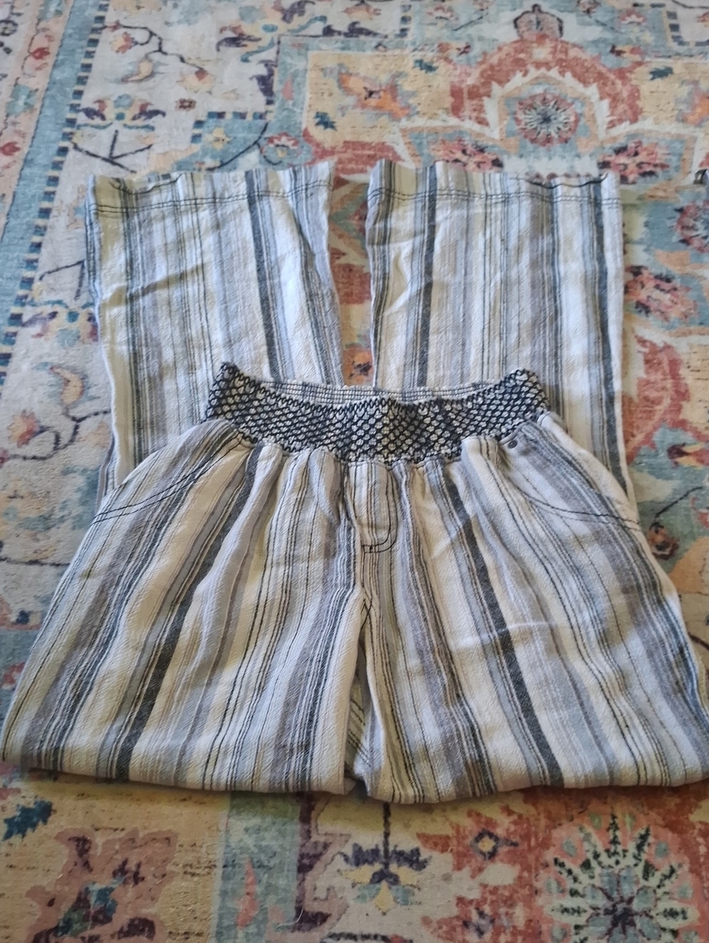 Rewash Striped Wide-Leg Pants with Elastic Waist
